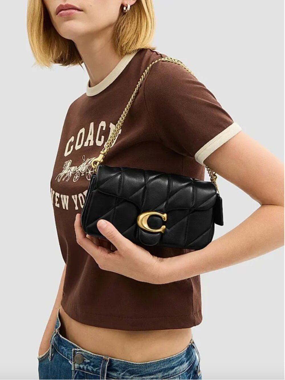 Coach Tabby Chain Crossbody 19- Quilted Black Leather/Brass/Gold Hardware - Picture 7 of 14